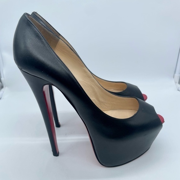 Christian Louboutin Black Leather Peep toe Highness pumps 160mm 39.5 - Picture 10 of 13